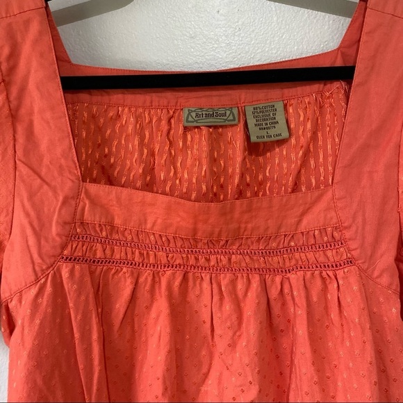 Orange Square Neck Pockets Cute Shirt Tie Back - Picture 3 of 8